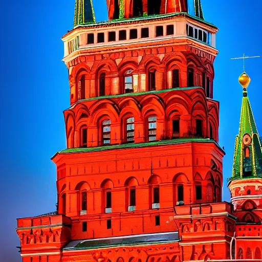 Prompt: high quality photo of burning Spasskaya Tower on Red Square with fire and flame, highly detailed, 8k, professional