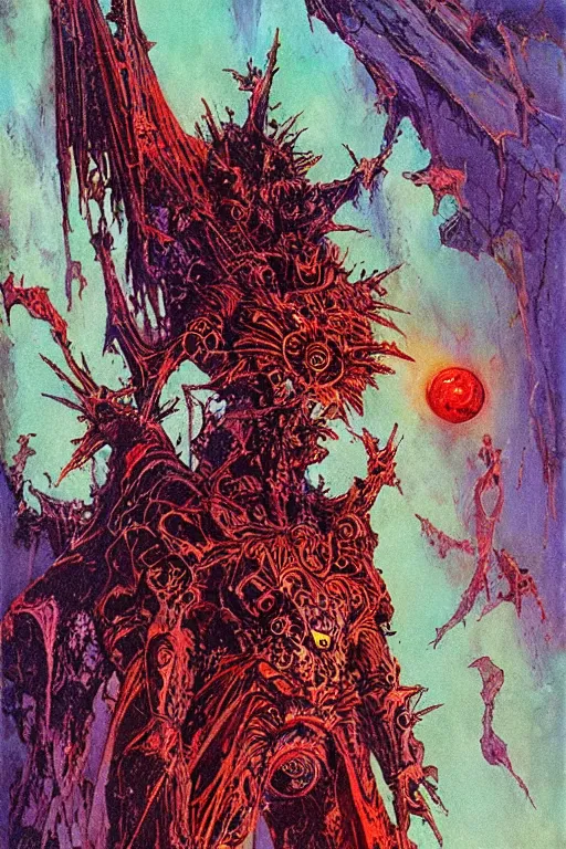 Image similar to gazer familiar eternal, art by philippe druillet and arthur suydam and jeffrey catherine jones, trending on artstation, front lighting first - person view telephoto lens, fractalism, vaporwave, profile picture, dadaism