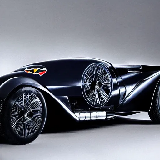 Image similar to Batmobile designed by Bugatti, full image, Batmobile, promotional photo Batmobile