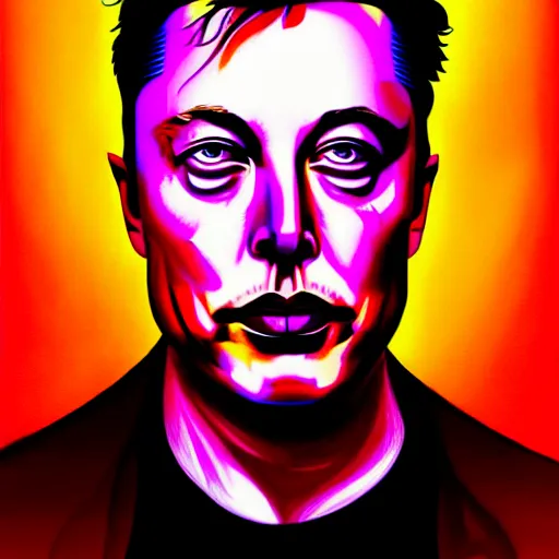 Image similar to An extremely psychedelic portrait of Elon Musk, surreal, LSD, face, detailed, intricate, elegant, lithe, highly detailed, digital painting, artstation, concept art, smooth, sharp focus, illustration