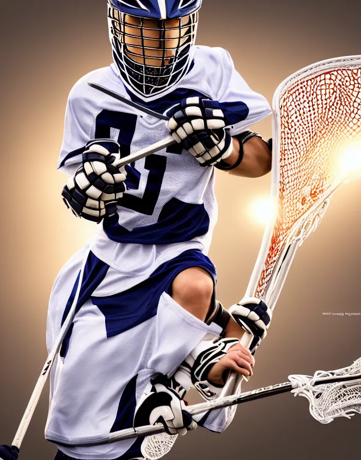 Image similar to closeup portrait of very beautiful cute male lacrosse player in a penn state stadium, glamour pose, particle effects, backlit, highly detailed, soft ambient lighting, sharp focus, rule of thirds, artgerm, wlop, arney freytag, rossdraws, frank frazetta, andrei riabovitchev, hd, octane, 4 k