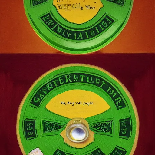 Prompt: a green participation badge on a wheel of cheese, artstation hall of fame gallery, editors choice, #1 digital painting of all time, most beautiful image ever created, emotionally evocative, greatest art ever made, lifetime achievement magnum opus masterpiece, the most amazing breathtaking image with the deepest message ever painted, a thing of beauty beyond imagination or words