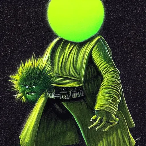 Image similar to a tennis ball monster, tennis ball, dark, chalky, star wars, digital art, fantasy, magic, trending on artstation, ultra detailed, professional illustration by Basil Gogos