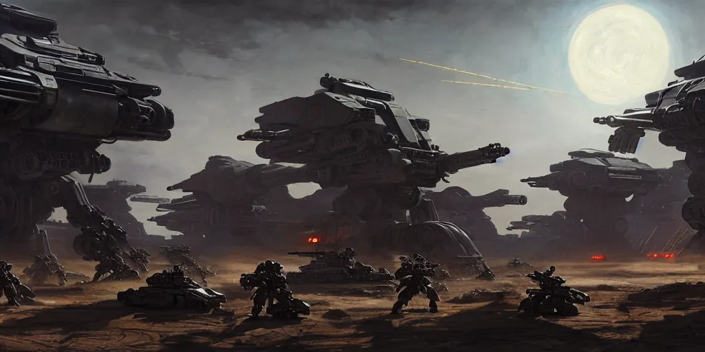 Image similar to hyper realistic sci - fi matte concept art painting of epic cinematic battle between a variety of mechwarriors and soldiers fighting on mercury with solar panels in background, guns, brightly lit!, beautiful details, strong composition painted by kim jung guweta studio rutkowski, james gurney and greg rutkowski, and lucasfilm, smooth, intricate, detailed, sharp focus, cinematic