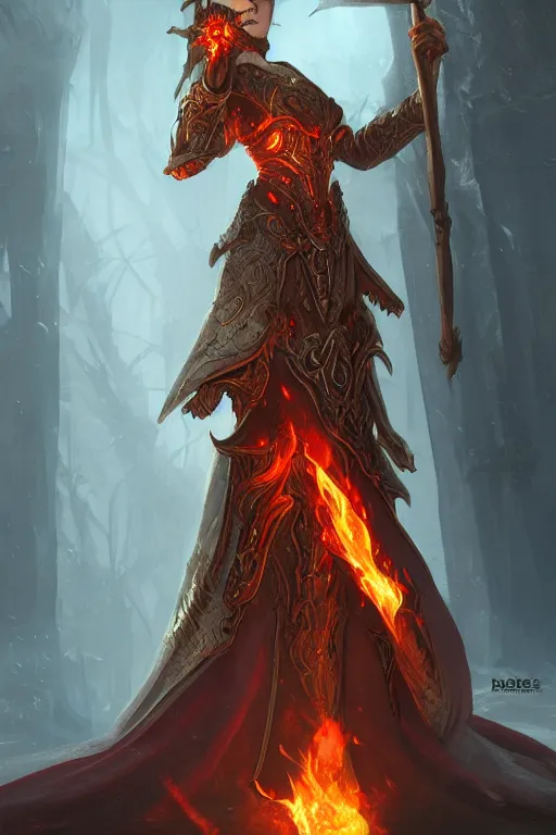 Prompt: Mage's Robe Imbued with Fire, digital art, trending on artstation, fantasy, magic, illustration, highly detailed