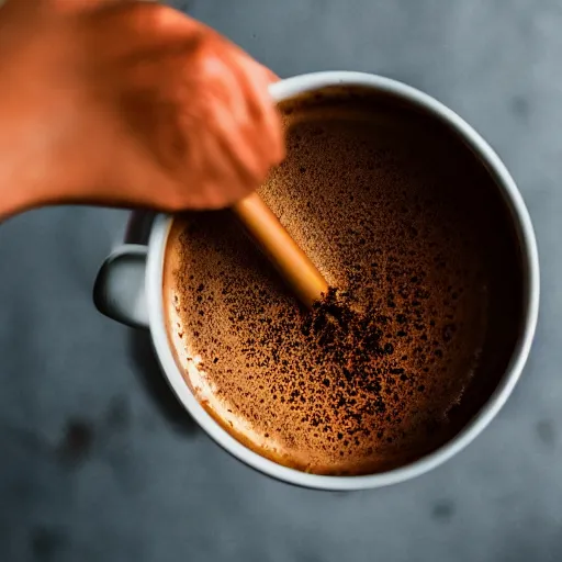 Prompt: a picture of burnt cardboard being poured into a coffee mug