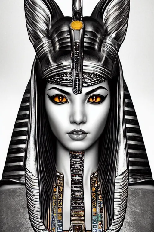 Image similar to a highly detailed beautiful portrait of a egyptian cat god with facial expression / emotion : fear in the style of artgerm.