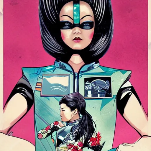 Image similar to portrait of a asian female android, by MARVEL comics and Sandra Chevrier