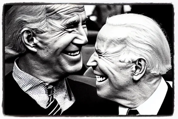 Image similar to “ very very intricate photorealistic photo of the devil and joe biden laughing together, detailed natural lighting, award - winning crisp details ”