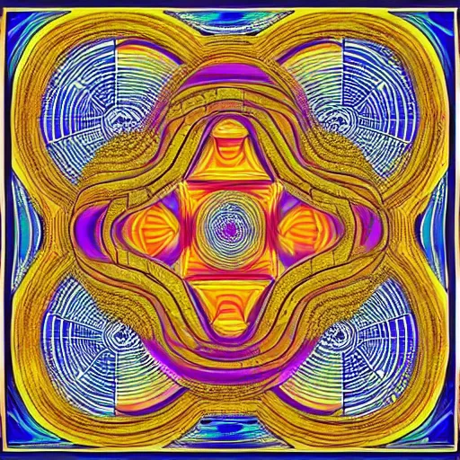 Image similar to dmt infinite landscape, geometric patterns, sacred geometry