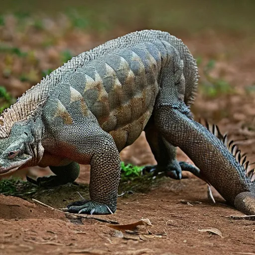Image similar to a hybrid between a komodo-dragon and a pangolin, national geographic file-photo, photography