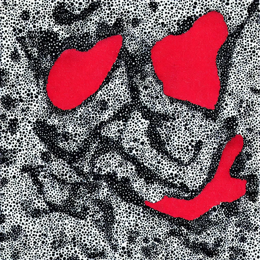 Image similar to camo made of teeth, smiling, abstract, rei kawakubo artwork, cryptic, dots, stipple, lines, splotch, color tearing, pitch bending, color splotches, hearts, dark, ominous, eerie, minimal, points, technical, old painting