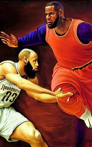 Image similar to renaissance painting of lebron james