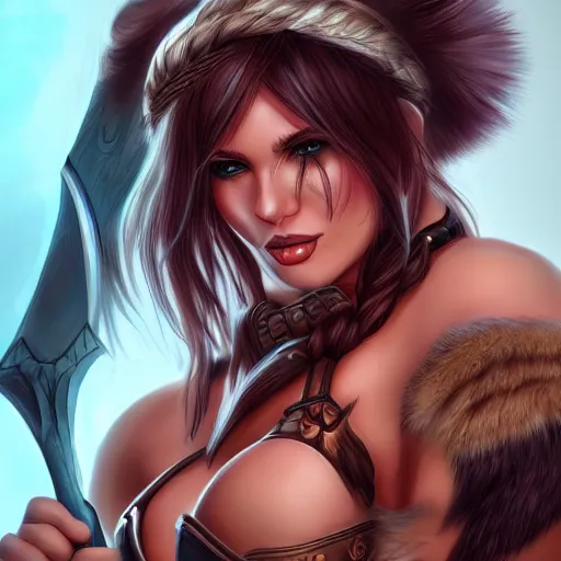 Prompt: very beautiful female barbarian drawn by artgerm