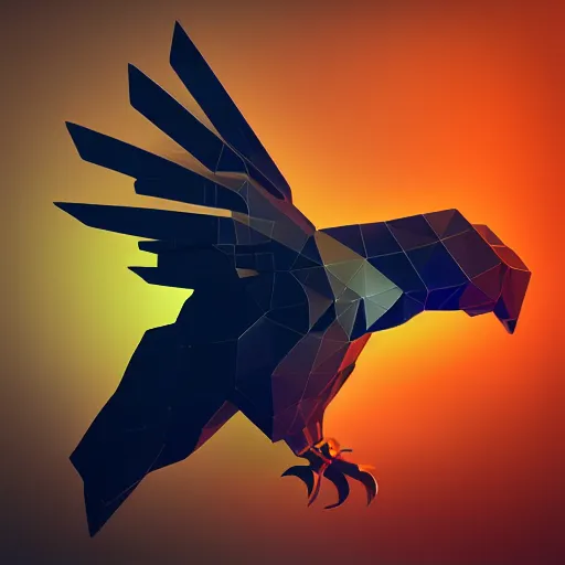 Image similar to 2 dimensional, vector, low poly, clear crystal eagle icon, black background, cgsociety, artstation, octane render