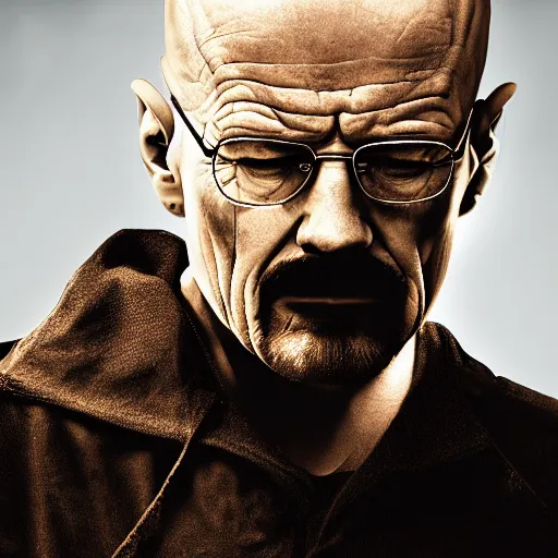 Image similar to angry walter white wiping blood off his mouth, extreme detail, studio light, photorealistic, gritty, movie still, cinematic, smoke, soft focus, well edited, 8 k, atmospheric, dark, leather jacket