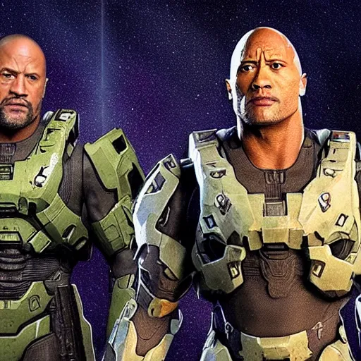 Prompt: Laurence Fishburne and Dwayne Johnson in Halo