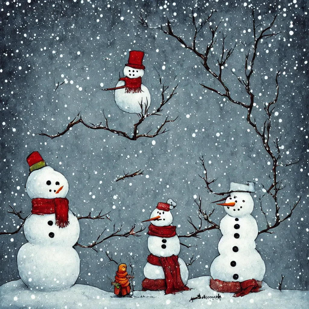 Image similar to a snowman winter scene by alexander jansson