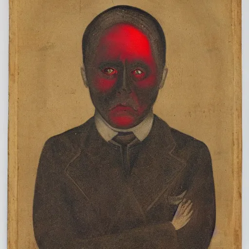 Image similar to portrait of alexander abdulov, with a red eyes, satanic body, head of old man