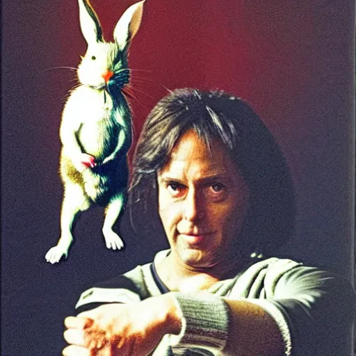 Image similar to portrait of sorcerer tim holding the killer rabbit from search for the holy grail monty python