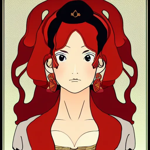 Image similar to anime art nouveau portrait of Fire Lady Katara in the style of JM Animation, symmetrical