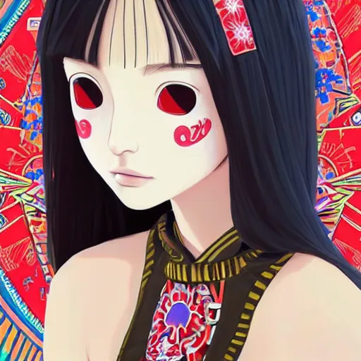 Image similar to a beautiful young japanese natalie portman alluring gravure model, stylized concept art, wearing elegant designer bomber jacket and one piece bikini, bomber jacket with mesoamerican patterns, mesoamerican native street fashion, princess mononoke, painted by ilya kuvshinov aesthetic, gorgeous, stunning, alluring, attractive, artstation, pinterest, digital art