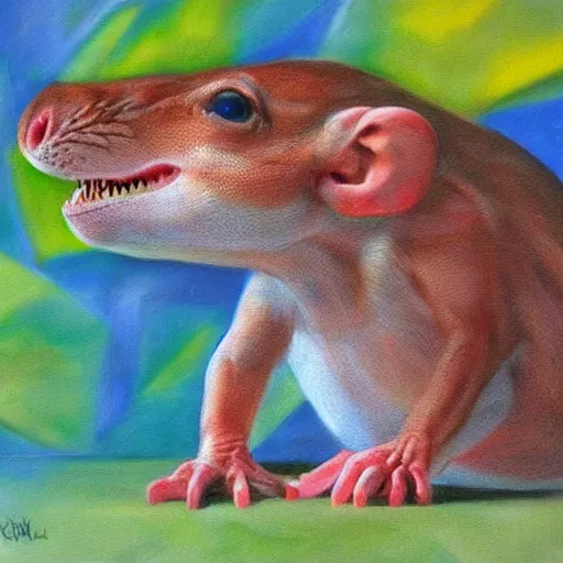 Image similar to dino mouse, epic pose, fine painting