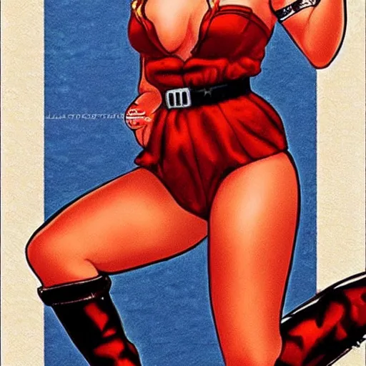 Prompt: pinup art warhammer imperial guard girl dropping bomb blond