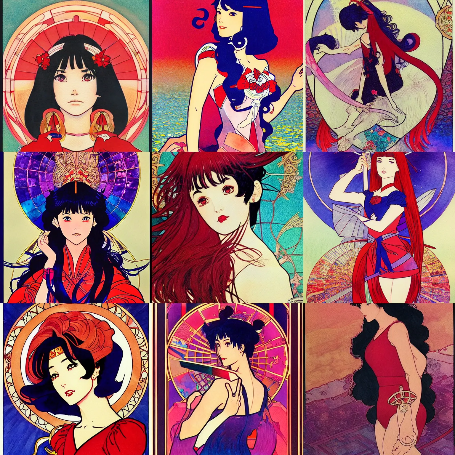 Prompt: the sailor mars. beautiful, realistic painting by mucha and kuvshinov and bilibin and malevich. synthwave watercolor, thick lining, manga, soviet realism