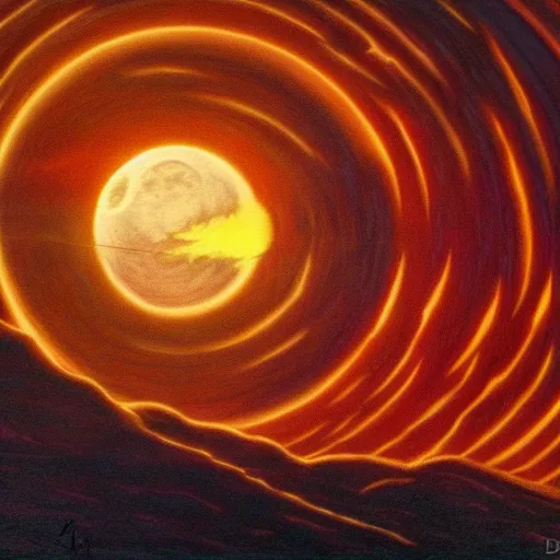 Image similar to sun collapsing moon on fire by david a. hardy