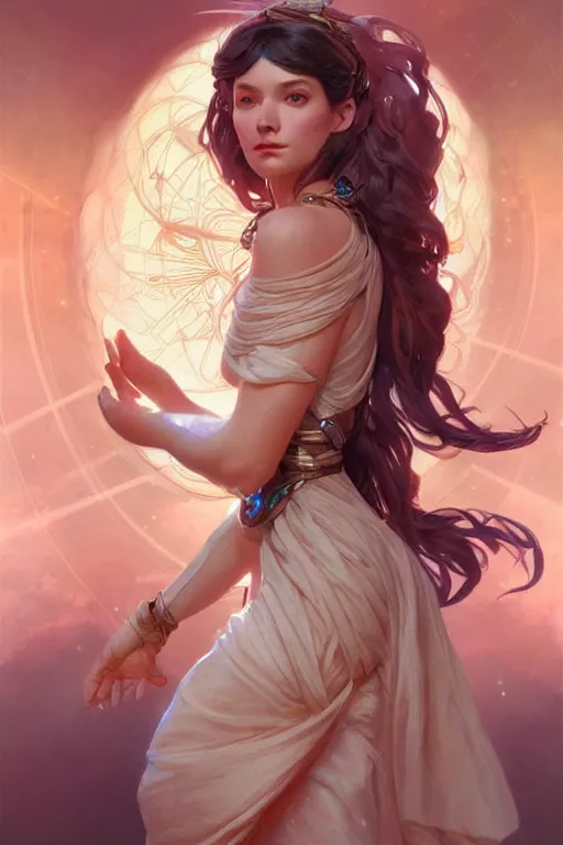 Image similar to goddess of space and time, accurate anatomy, only two hands, highly detailed, digital painting, artstation, concept art, smooth, sharp focus, illustration, Unreal Engine 5, 8K, art by sakimichan, artgerm and greg rutkowski and alphonse Mucha