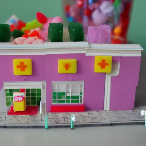 Prompt: a hospital made out of soft candy