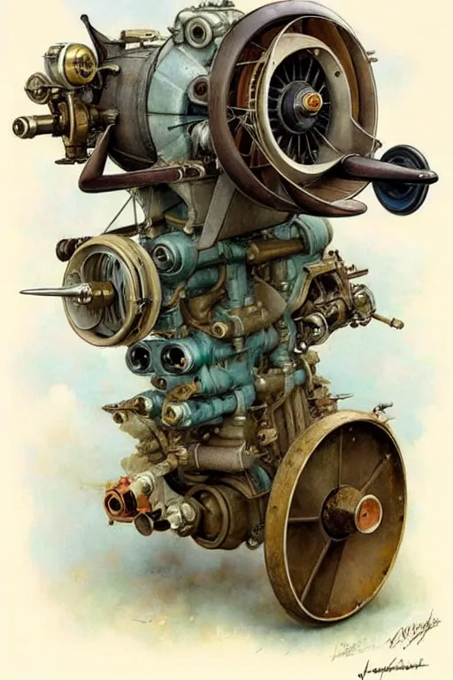 Image similar to (((((1950s rotary airplane engine. muted colors.))))) by Jean-Baptiste Monge !!!!!!!!!!!!!!!!!!!!!!!!!!!