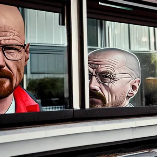 Image similar to walter white at mcdonalds window, serving food