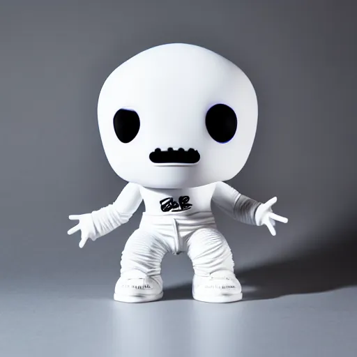 Prompt: an all white art vinyl figure, in the style of kidrobot, sket - one x iamretro, kenny wong x pop mart, space molly, frank kozik, guggimon, studio lighting, subsurface diffusion, 8 k