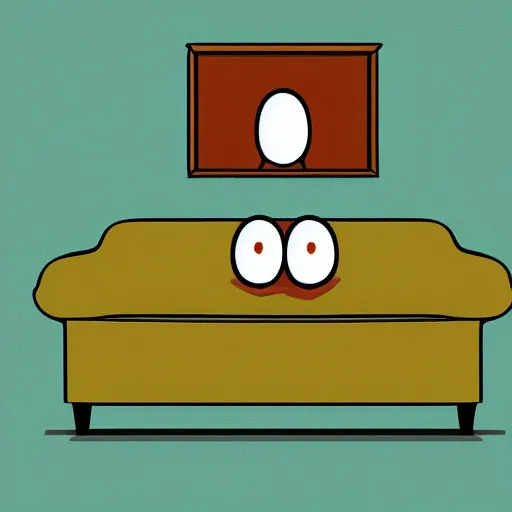 Image similar to photo of a scared anthropomorphic sofa, hiding behind another sofa, digital art