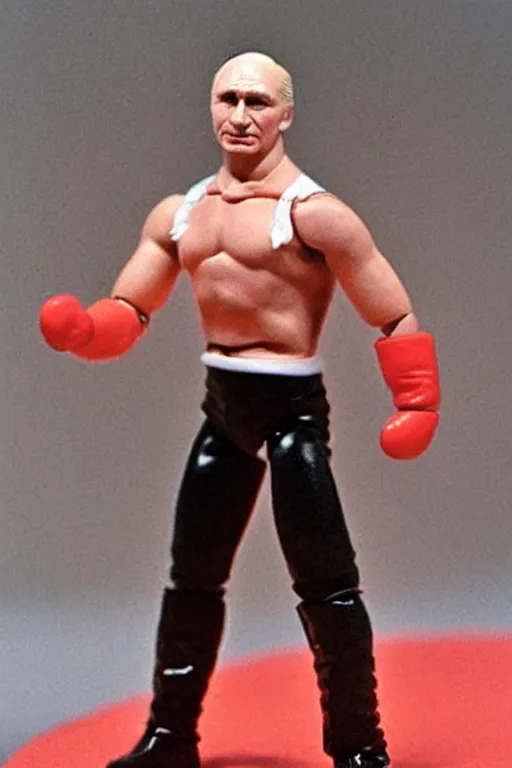 Image similar to vladimir putin as a 1 9 8 0 s wrestling action figure