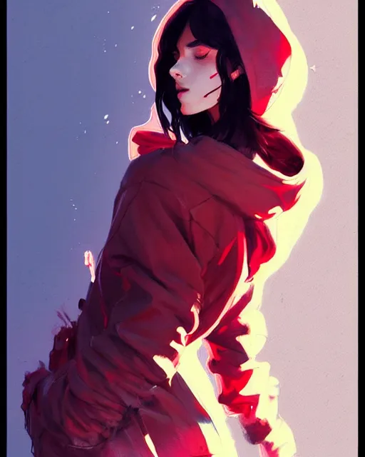 Image similar to a ultradetailed painting of a stylish girl in a oversized hoodie by conrad roset, greg rutkowski and makoto shinkai trending on artstation