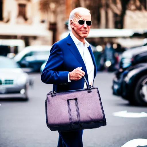 Image similar to joe biden carrying a telfar bag, fashion photography, vogue streetfashion, vsco photo, high definition