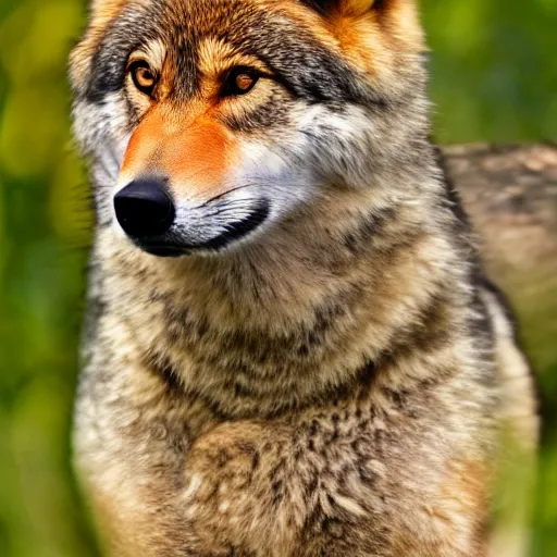 Prompt: professional photograph of a tawny and peanut - colored wolf, high quality, hd, 8 k, 4 k, magnificent, award - winning, nature, nature photography, awe - inspiring, highly detailed, amazing