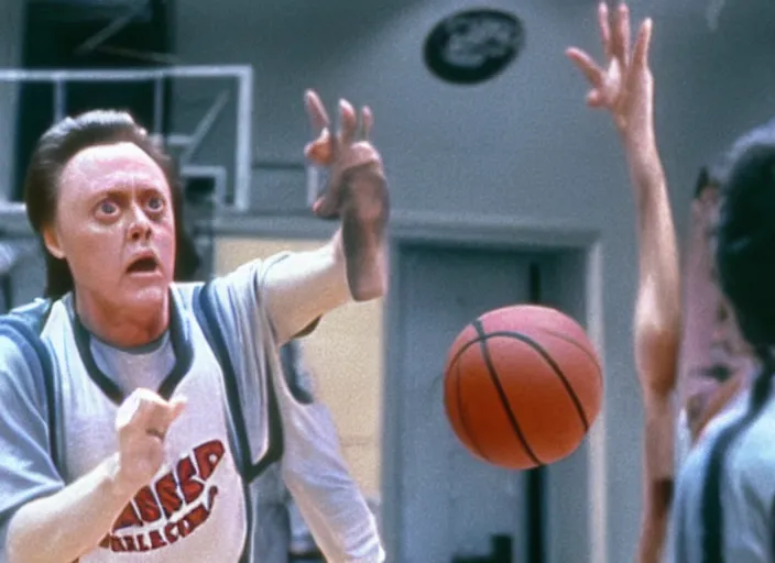 Prompt: film still of Christopher Walken playing Basketball in the new Ghostbusters movie, 4k