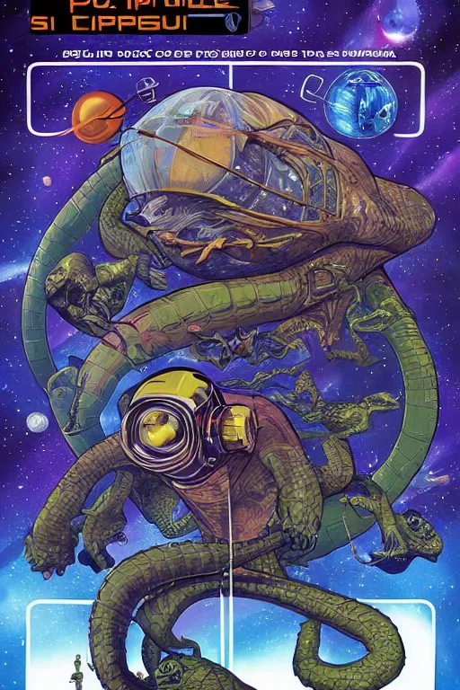 Image similar to pulp reptilian space wars with astronout in Dyson sphere, higly detailed