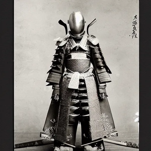 Image similar to “cat in full samurai armour, 1900’s photo”