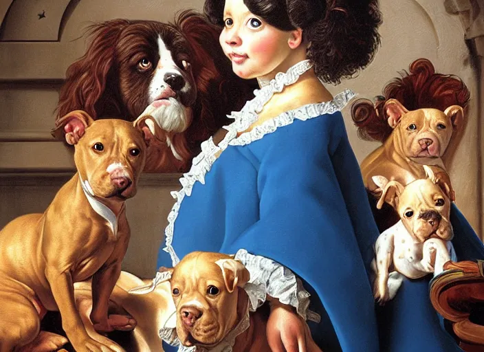 Prompt: baroque rococo painting The Fancy Royal Pitbull Puppy in the parlor portrait Greg Hildebrandt high detail cute
