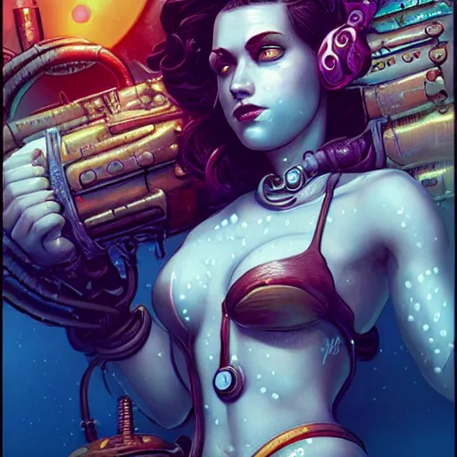 Prompt: lofi underwater bioshock biopunk bikini portrait, Pixar style, by Tristan Eaton Stanley Artgerm and Tom Bagshaw.