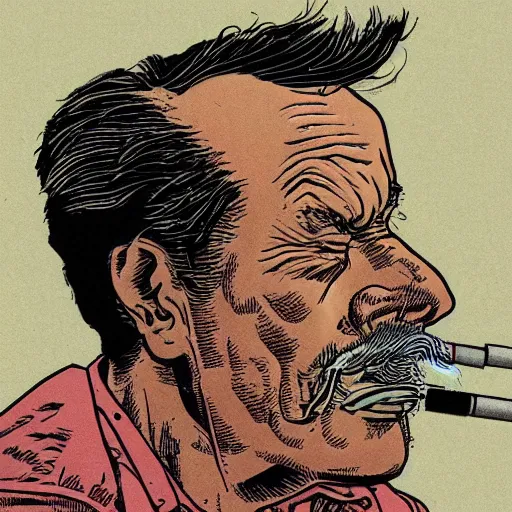 Image similar to a man smoking a cigarette by geof darrow, detailed, realistic shading