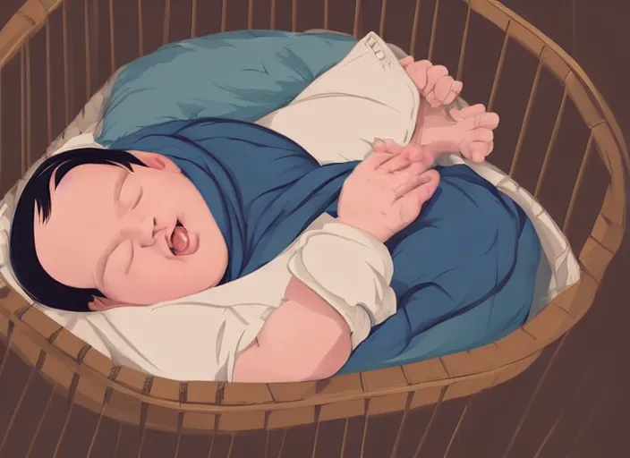 Image similar to a newborn baby sleeping in a crib. clean cel shaded vector art. shutterstock. behance hd by lois van baarle, artgerm, helen huang, by makoto shinkai and ilya kuvshinov, rossdraws, illustration, art by ilya kuvshinov