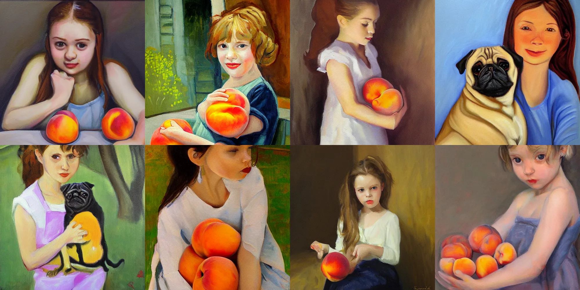 Prompt: painting girl with peaches serov, pug