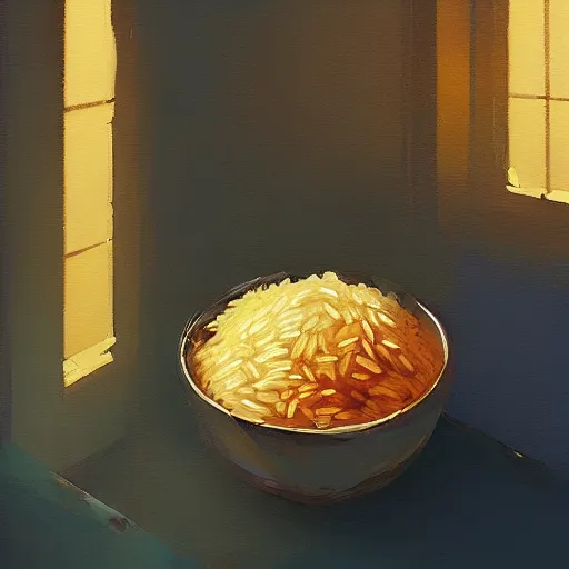 Image similar to a bowl of rice, by anato finnstark, by alena aenami, by john harris, by ross tran, by wlop, by andreas rocha