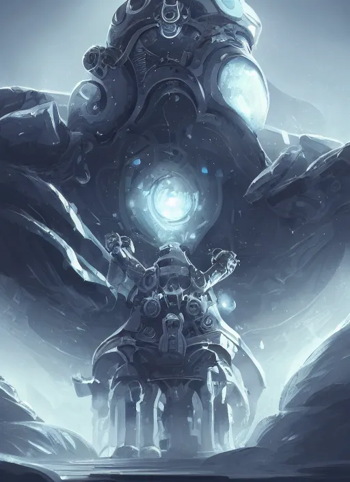 Image similar to a highly detailed illustration of colossal silver mechanical giant, with big glowing iron giant eyes, gentle calm doting pose, intricate, elegant, highly detailed, centered, digital painting, artstation, concept art, smooth, sharp focus, league of legends concept art, WLOP